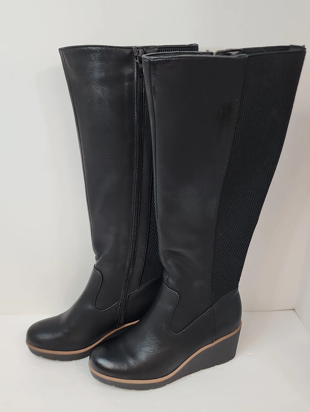 Naturalizer Black Leather Over the Knee Wedge Boots Size 5